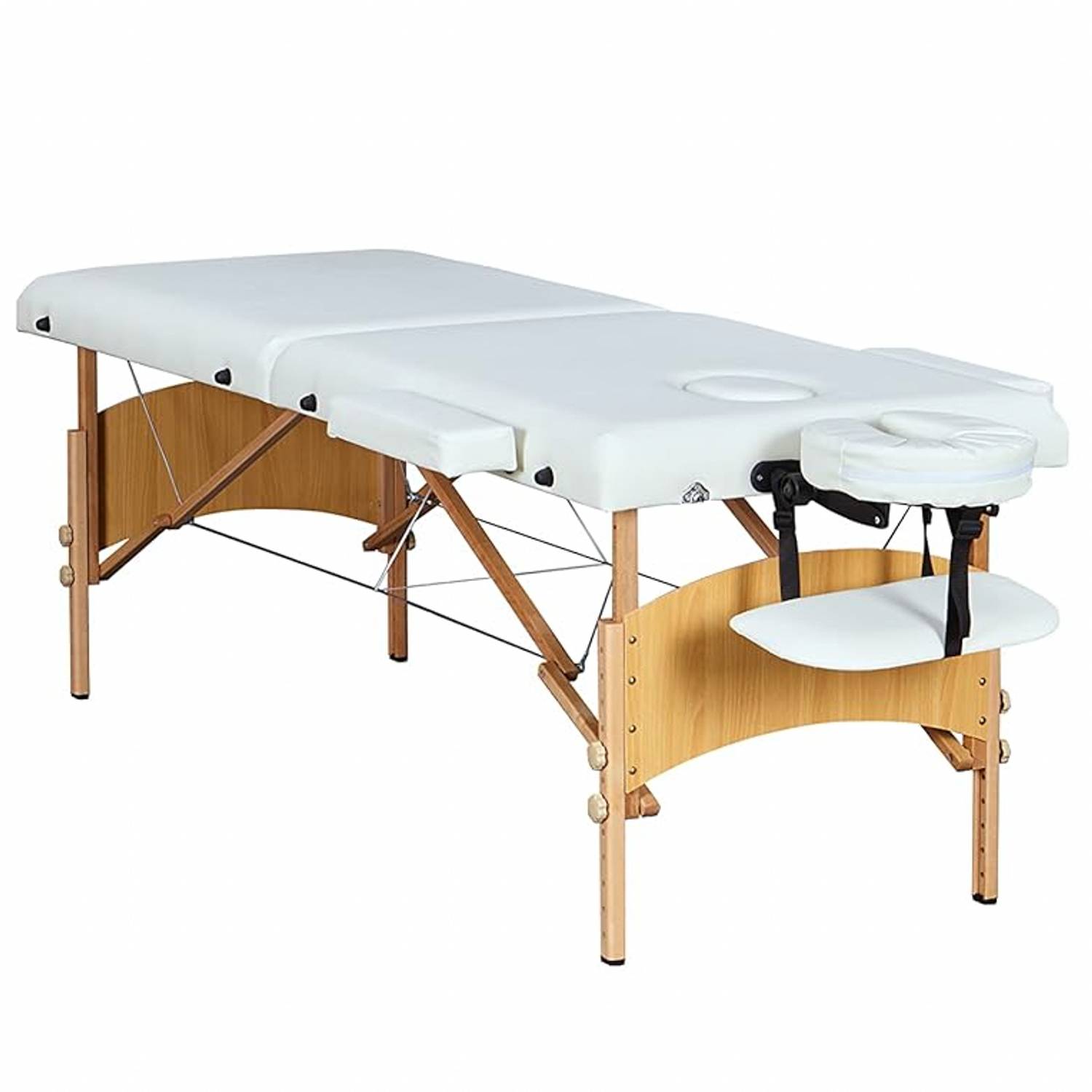 Massageliege Mobile Massagetisch 2 Zonen Tragebares Massagebett höhenverstellbar Holzfüßen inkl. Kopfstütze & Armlehnen 213 × 82 x 85,5 cm bis 25