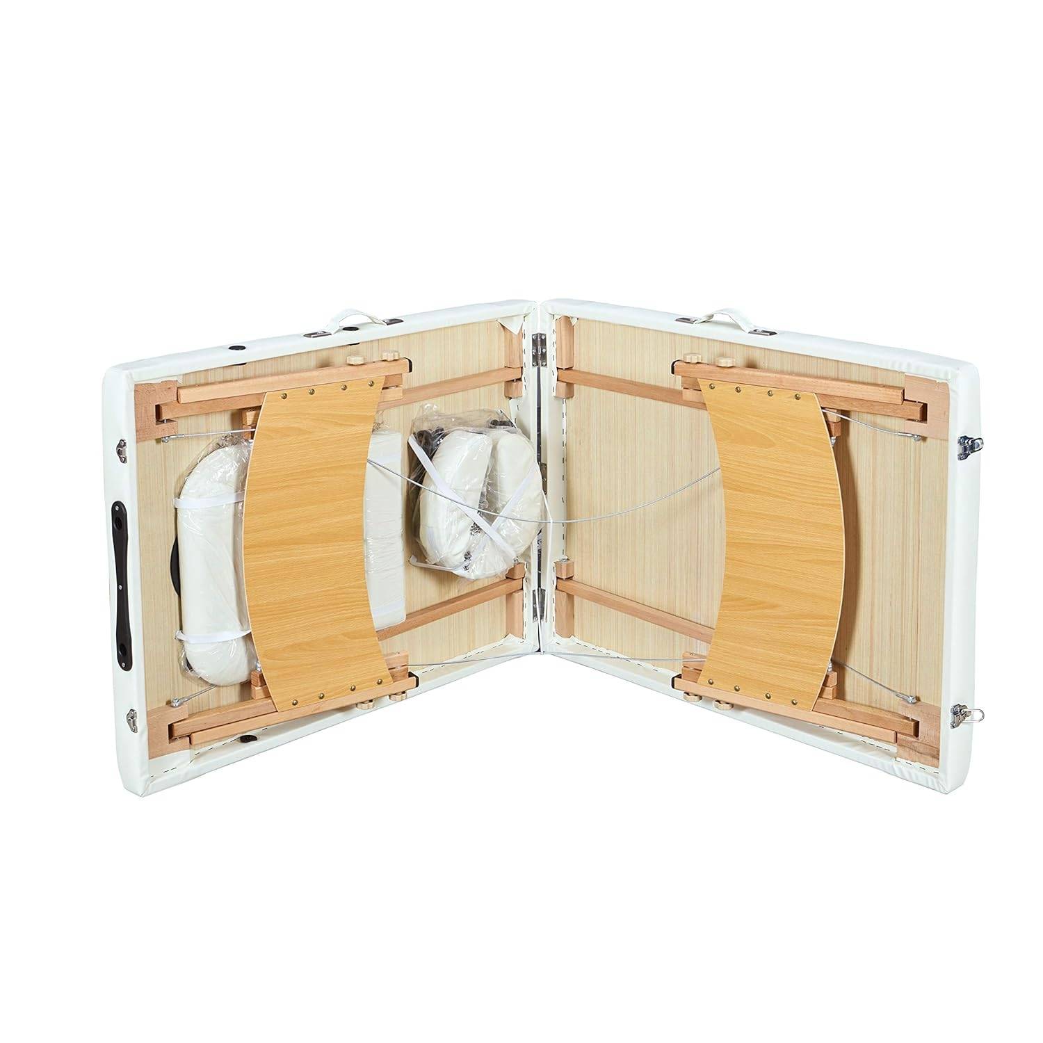 Massageliege Mobile Massagetisch 2 Zonen Tragebares Massagebett höhenverstellbar Holzfüßen inkl. Kopfstütze & Armlehnen 213 × 82 x 85,5 cm bis 25