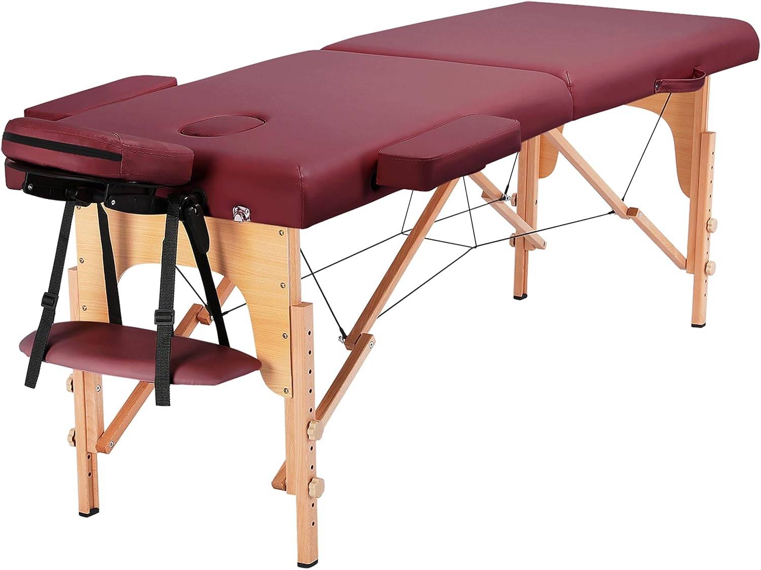 Massageliege Mobile Massagetisch 2 Zonen Tragebares Massagebett höhenverstellbar Holzfüßen inkl. Kopfstütze & Armlehnen 213 × 82 x 85,5 cm bis 25