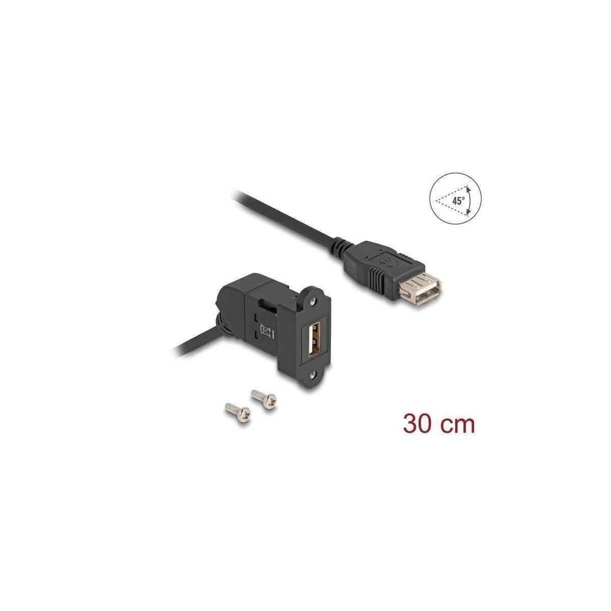 Delock USB 2.0 Typ-A Einbaubuchse 45° gewinkelt zu Buchse mit 30 cm Kabel 0,3 m