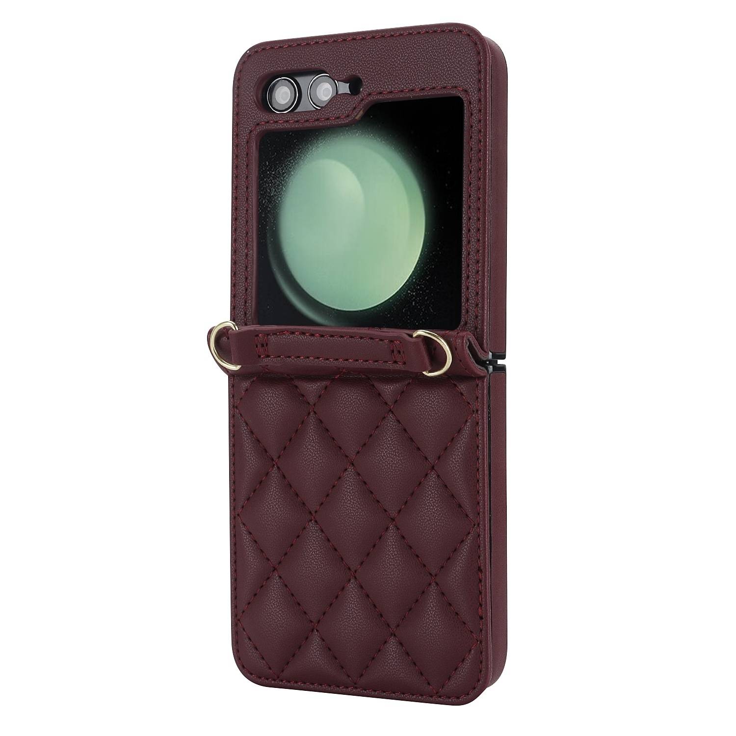Für Samsung Galaxy Z Flip6 Design Schutz Hülle Rhombus-Textur Weinrot