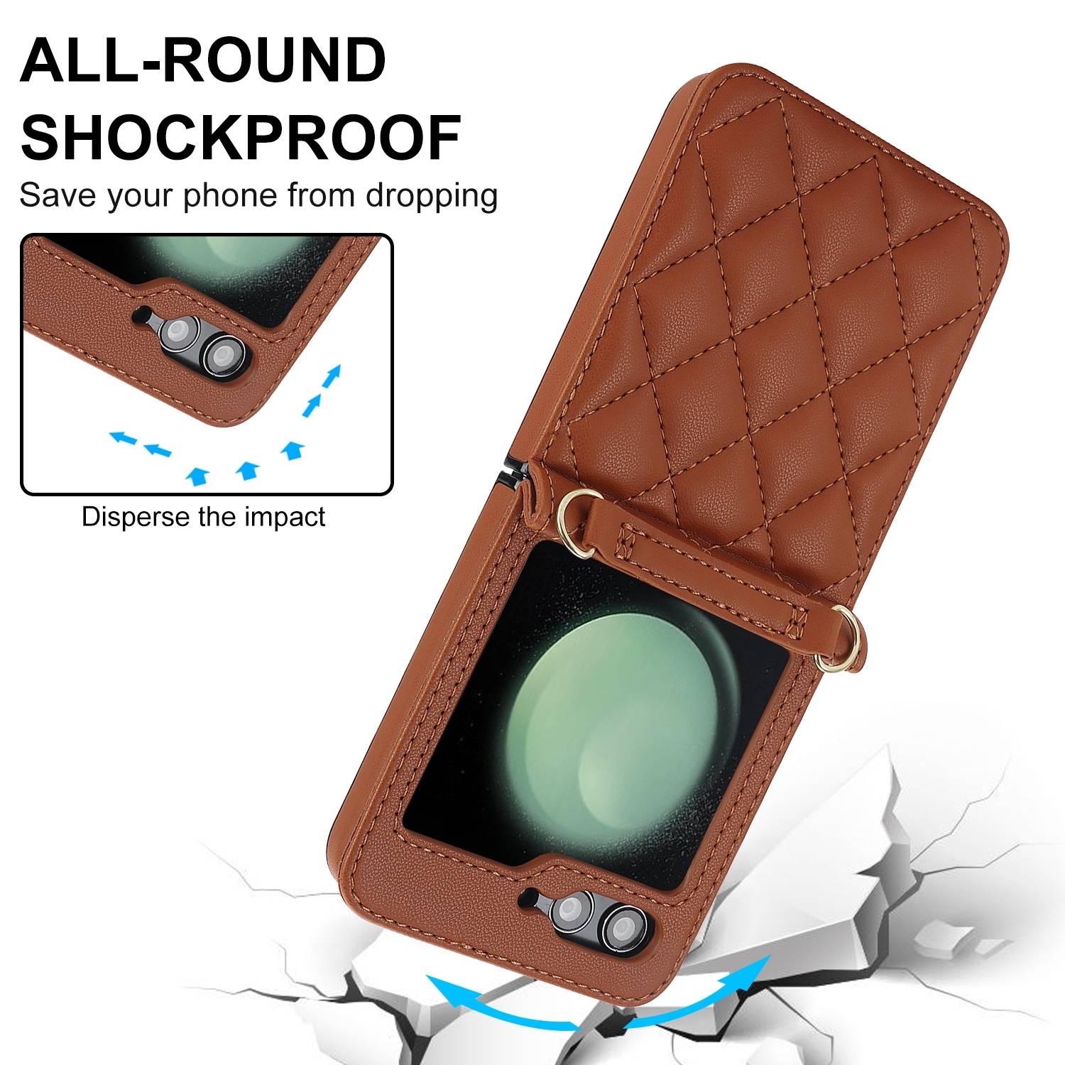 Für Samsung Galaxy Z Flip6 Design Schutz Hülle Rhombus-Textur Braun