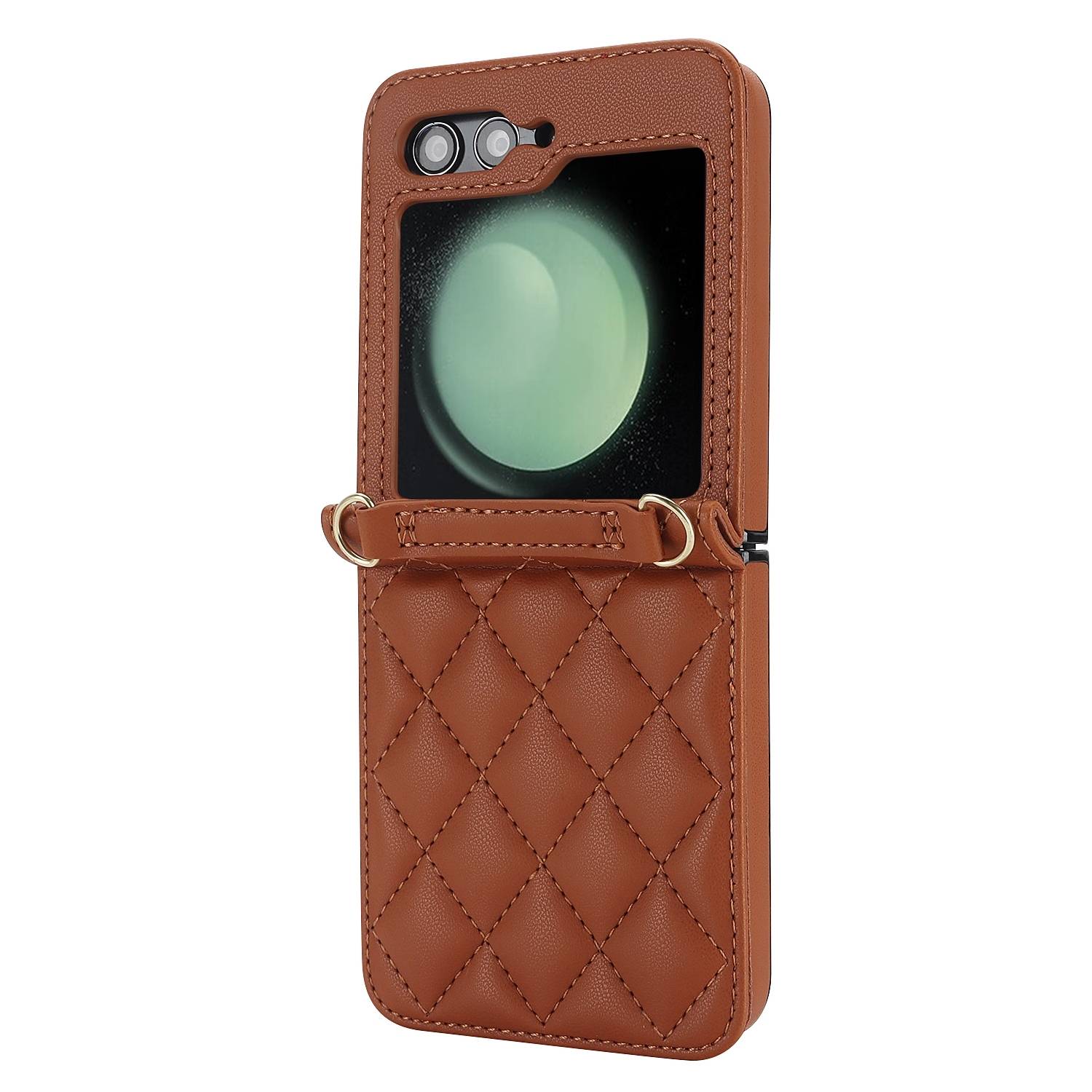 Für Samsung Galaxy Z Flip6 Design Schutz Hülle Rhombus-Textur Braun