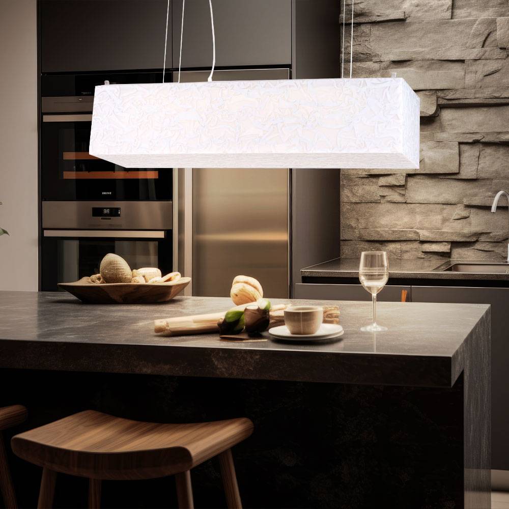Hängeleuchte Marmor-Optik Esszimmerleuchte weiß Pendelleuchte Modern, Metall, 3x T8 LED 10W 1475Lm warmweiß, LxBxH 70x20x100 cm