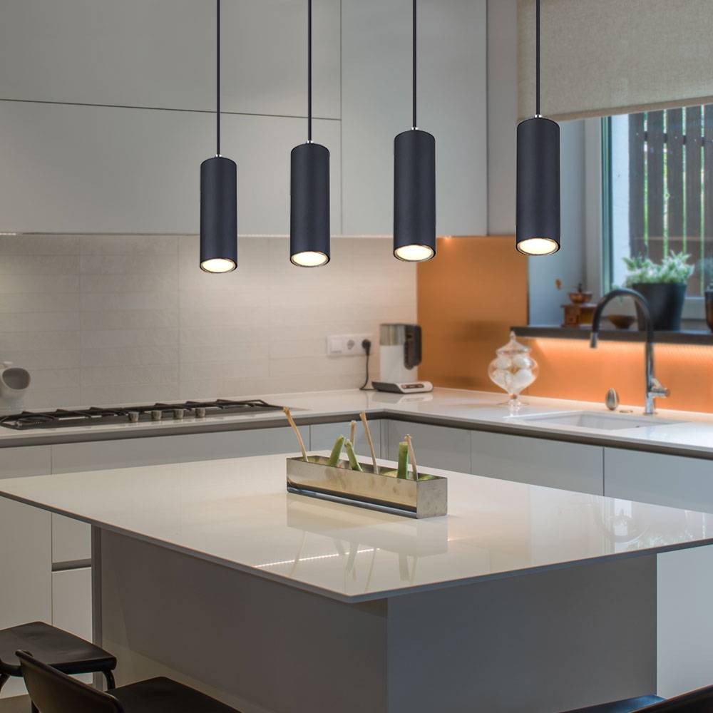 Hängelampe Pendelleuchte schwarz Deckenlampe 4-flammig Esstisch Schlafzimmerleuchte hängend, Metall matt, 4xGU10 Fassungen Metall, LxBxH 65x6x120 cm