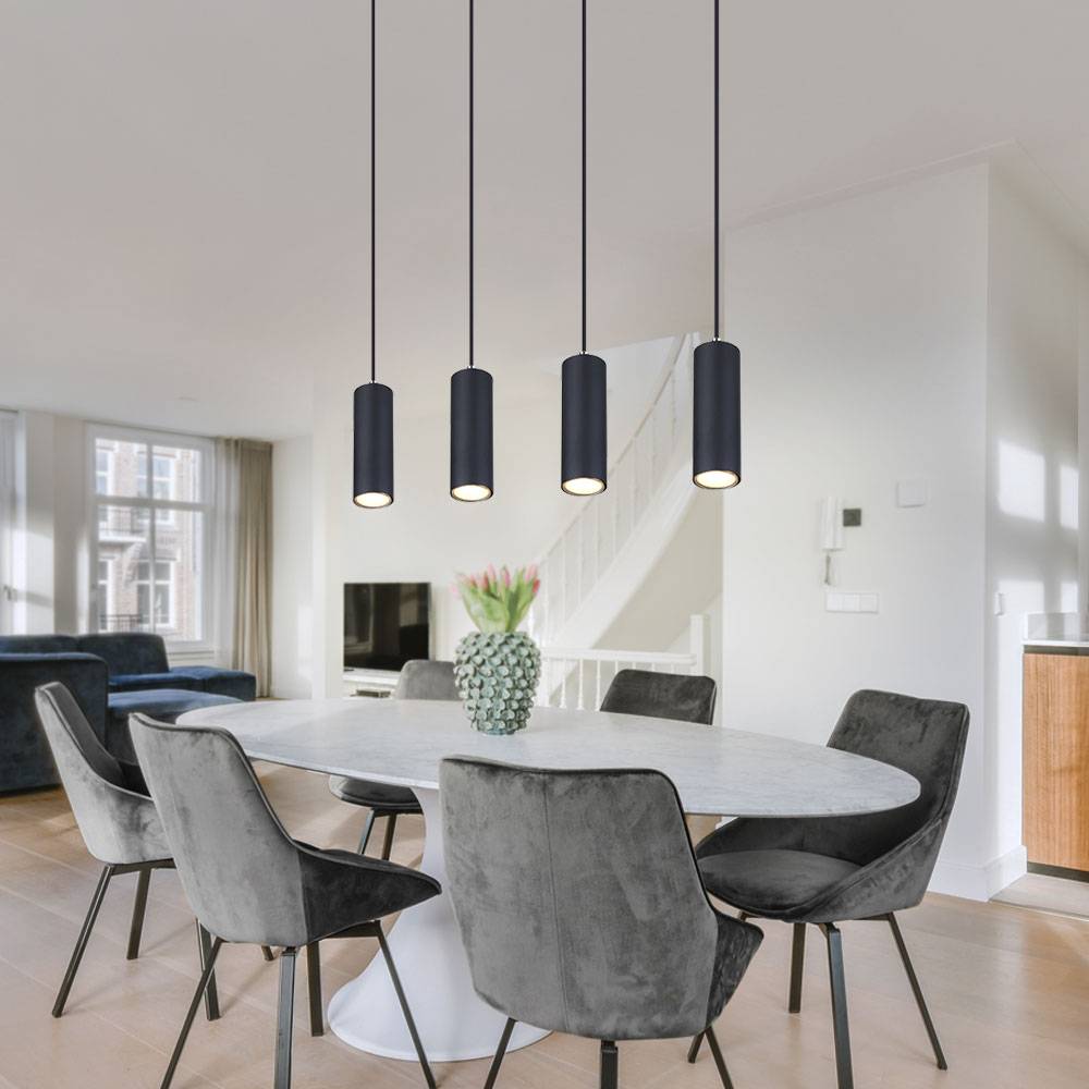 Hängelampe Pendelleuchte schwarz Deckenlampe 4-flammig Esstisch Schlafzimmerleuchte hängend, Metall matt, 4xGU10 Fassungen Metall, LxBxH 65x6x120 cm
