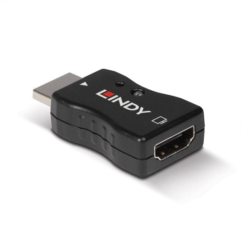 Schwarzer Lindy HDMI-Adapter mit männlichem USB-ähnlichem Stecker und weiblichem HDMI-Anschluss
