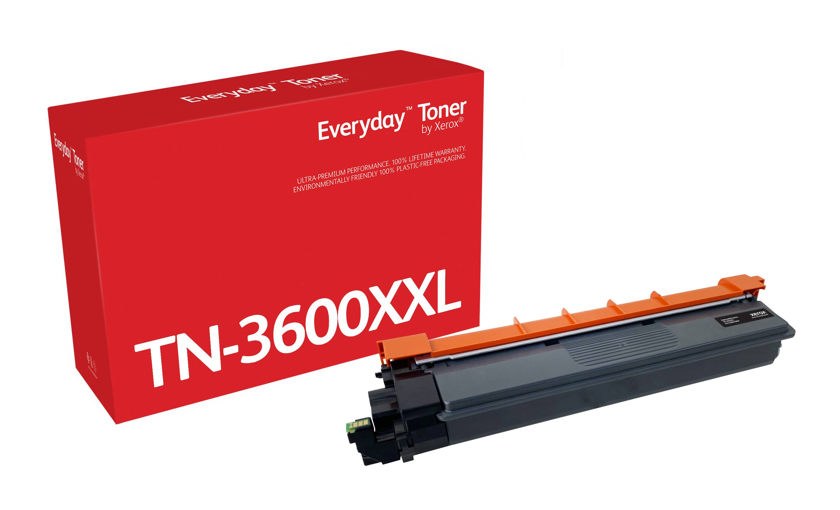 Rote Tonerkassetten-Schachtel mit der Bezeichnung „TN-3600XXL
