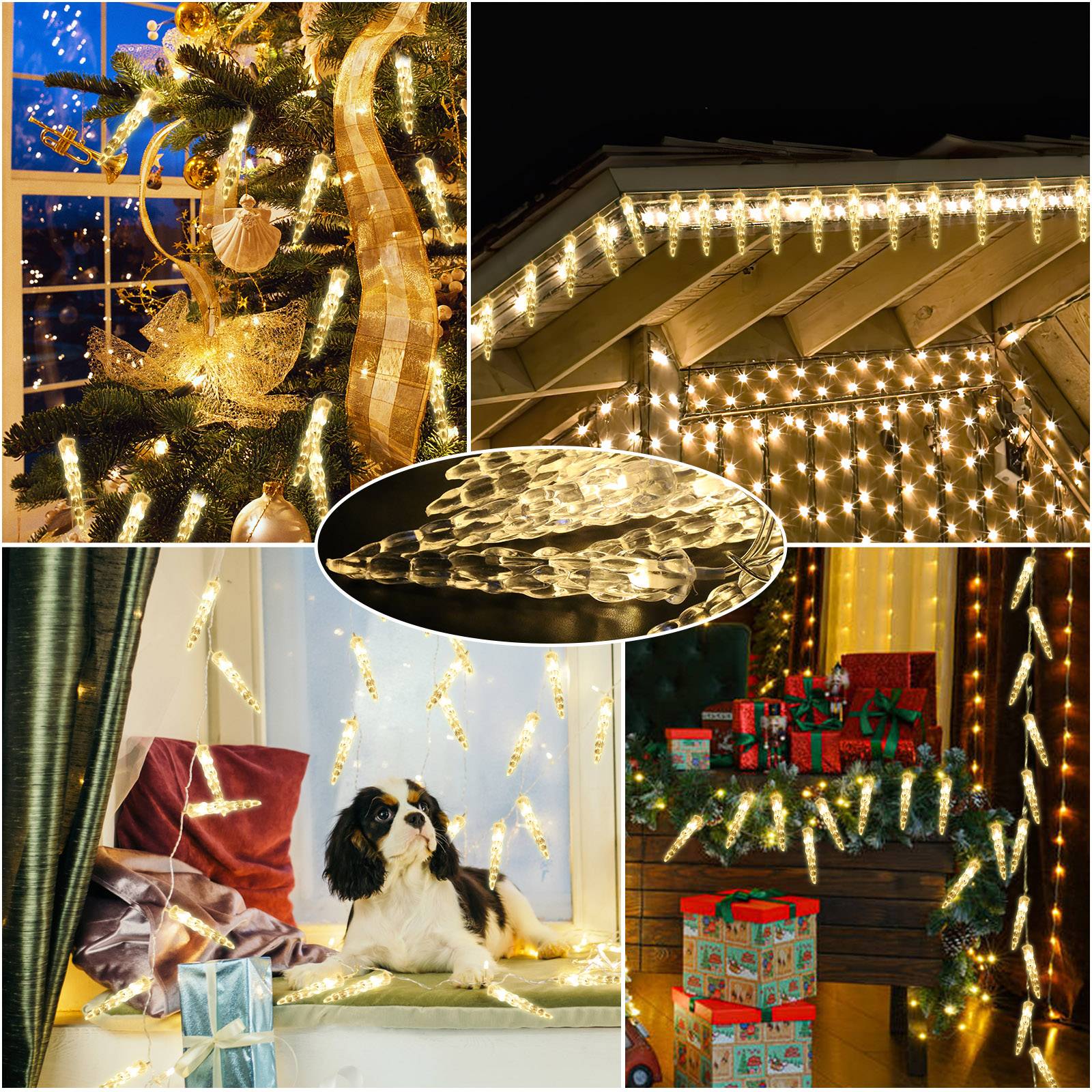 10M 80 LED Solar Eiszapfen Lichterkette Außen Innen 8 Modi IP44 Party Garten Lichtervorhang Fenster Weihnachten Eisregen Beleuchtung Deko Warmweiß