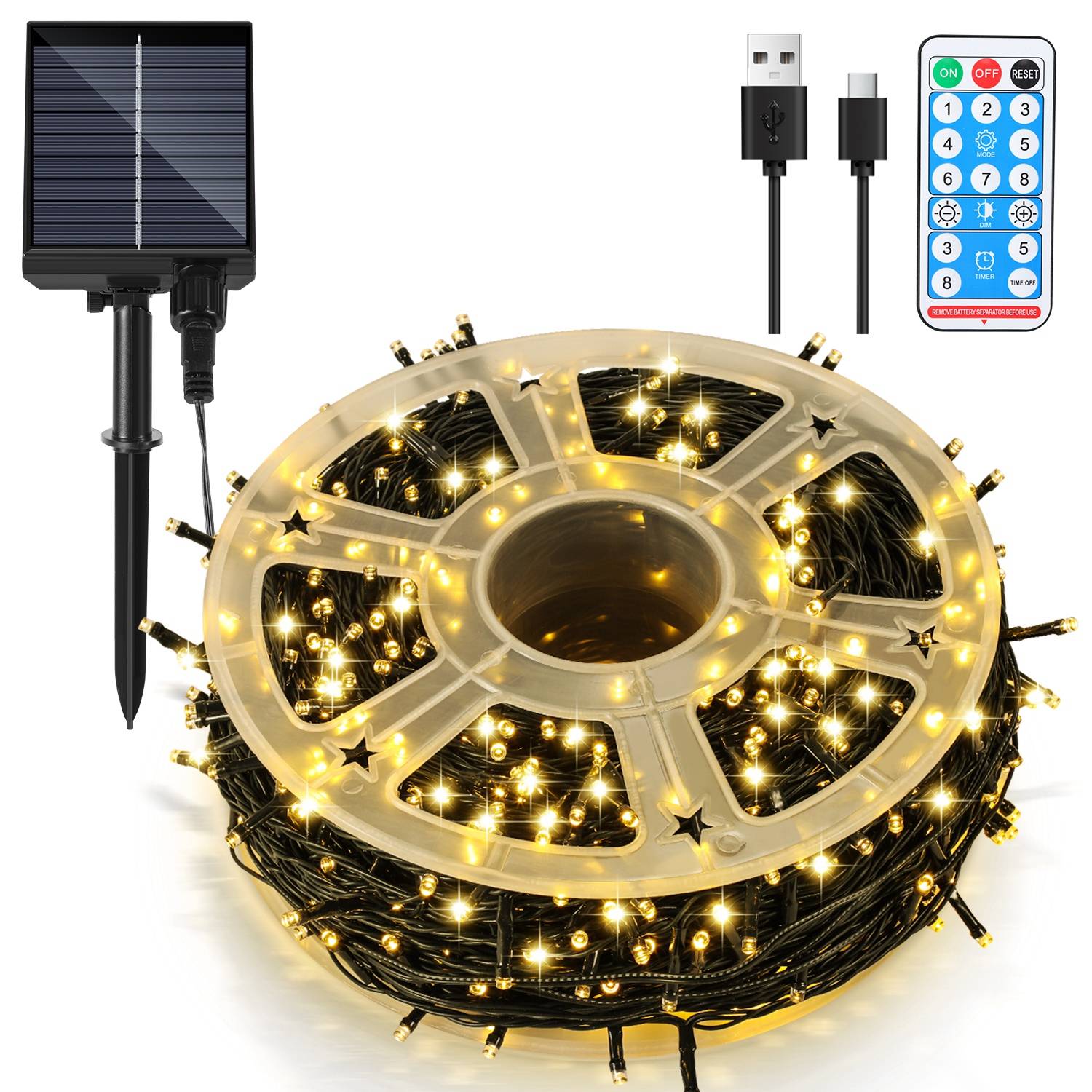 30M 300 LED Solar Lichterkette IP44 8 Modi Innen Außen WeihnachtenParty Garten Hochzeit Wasserdicht Beleuchtung Deko Warmweiß