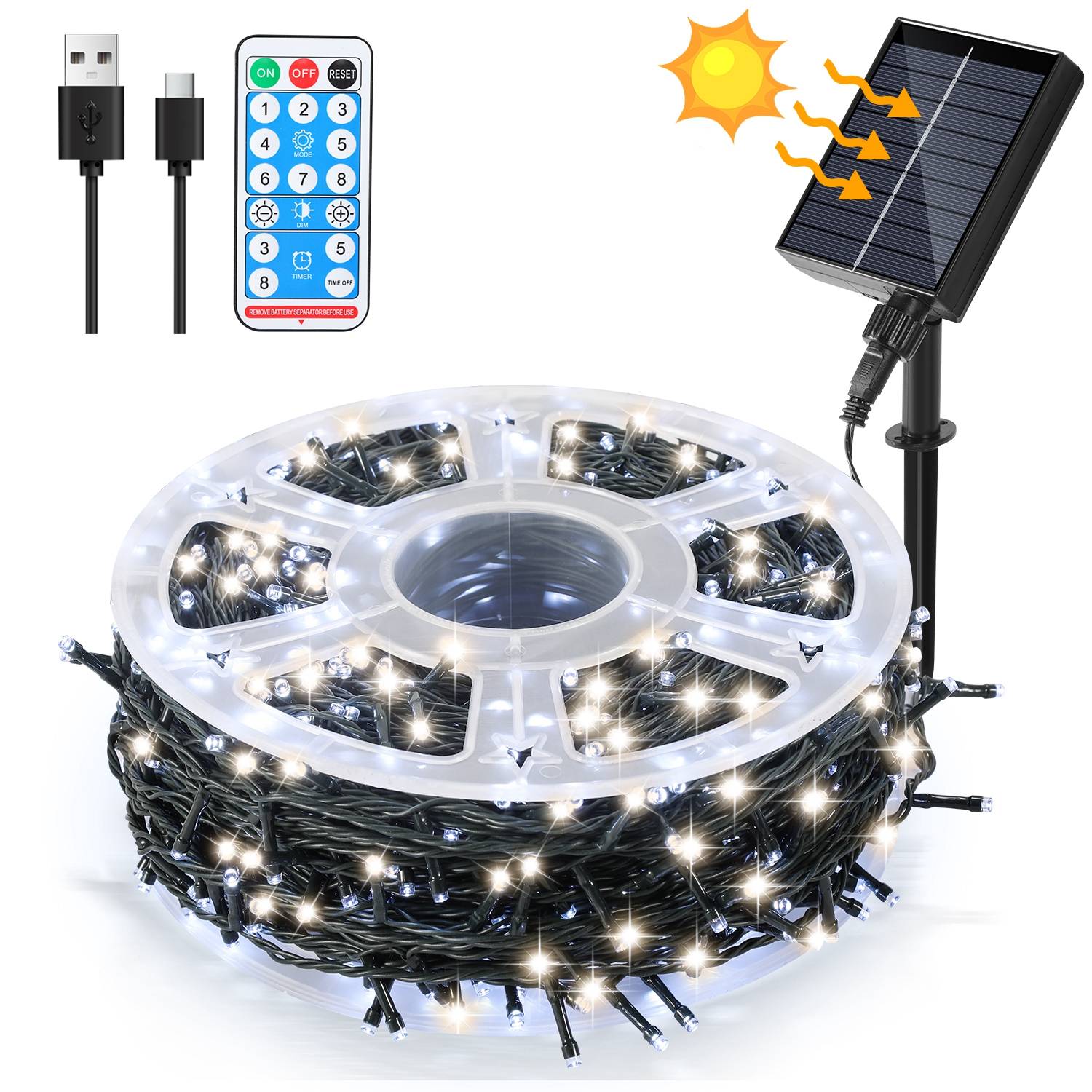 30M 300 LED Solar Lichterkette IP44 8 Modi Innen Außen WeihnachtenParty Garten Hochzeit Wasserdicht Beleuchtung Deko Kaltweiß