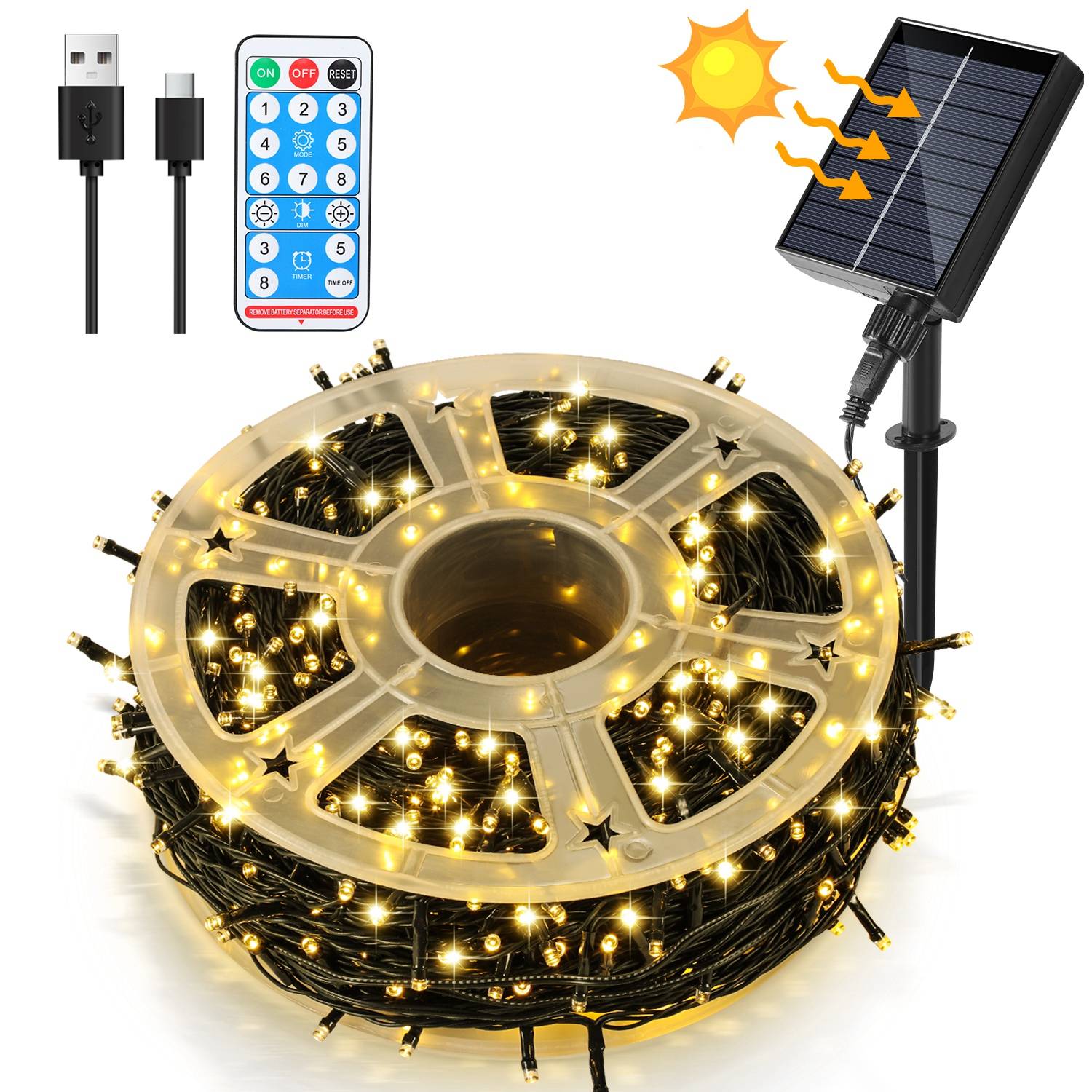50M 500 LED Solar Lichterkette IP44 8 Modi Innen Außen WeihnachtenParty Garten Hochzeit Wasserdicht Beleuchtung Deko Warmweiß