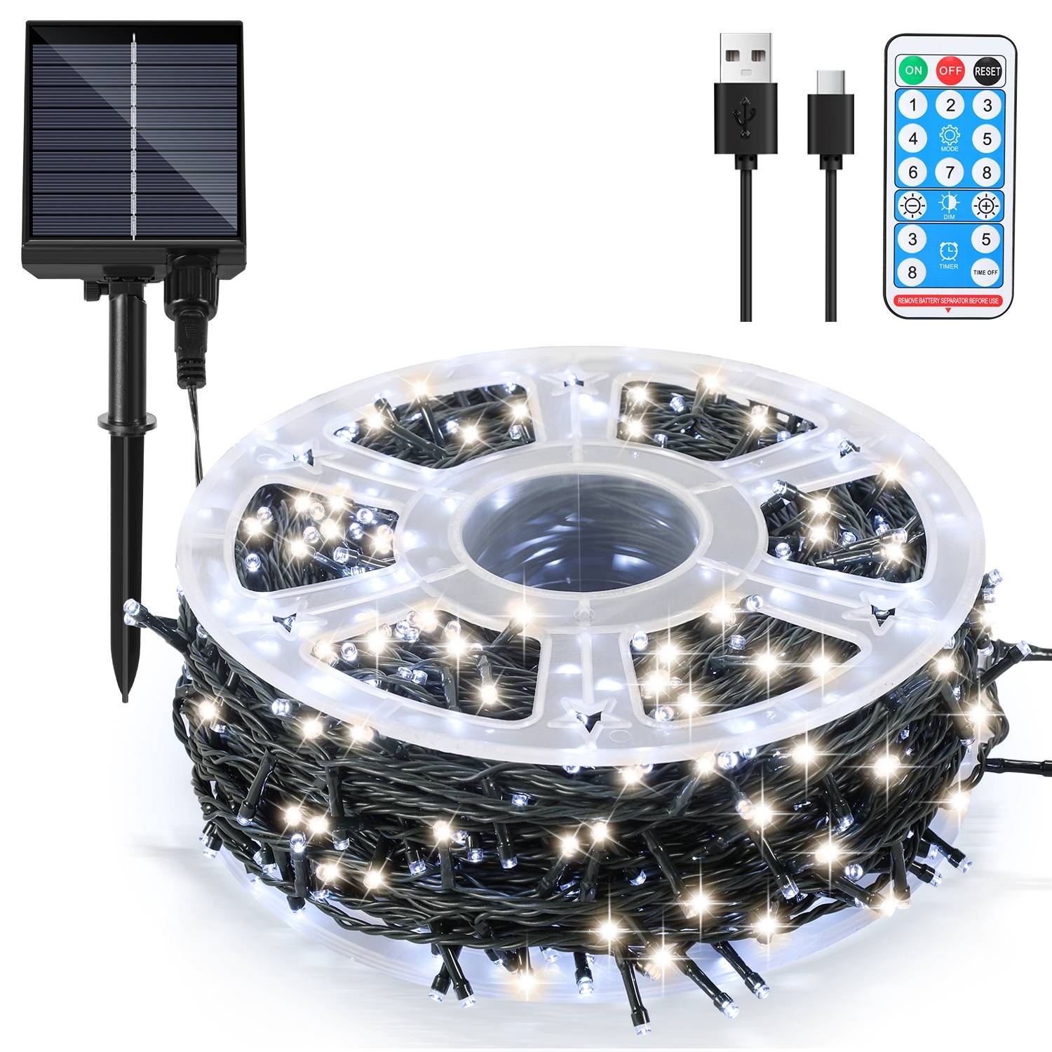 50M 500 LED Solar Lichterkette IP44 8 Modi Innen Außen WeihnachtenParty Garten Hochzeit Wasserdicht Beleuchtung Deko Kaltweiß