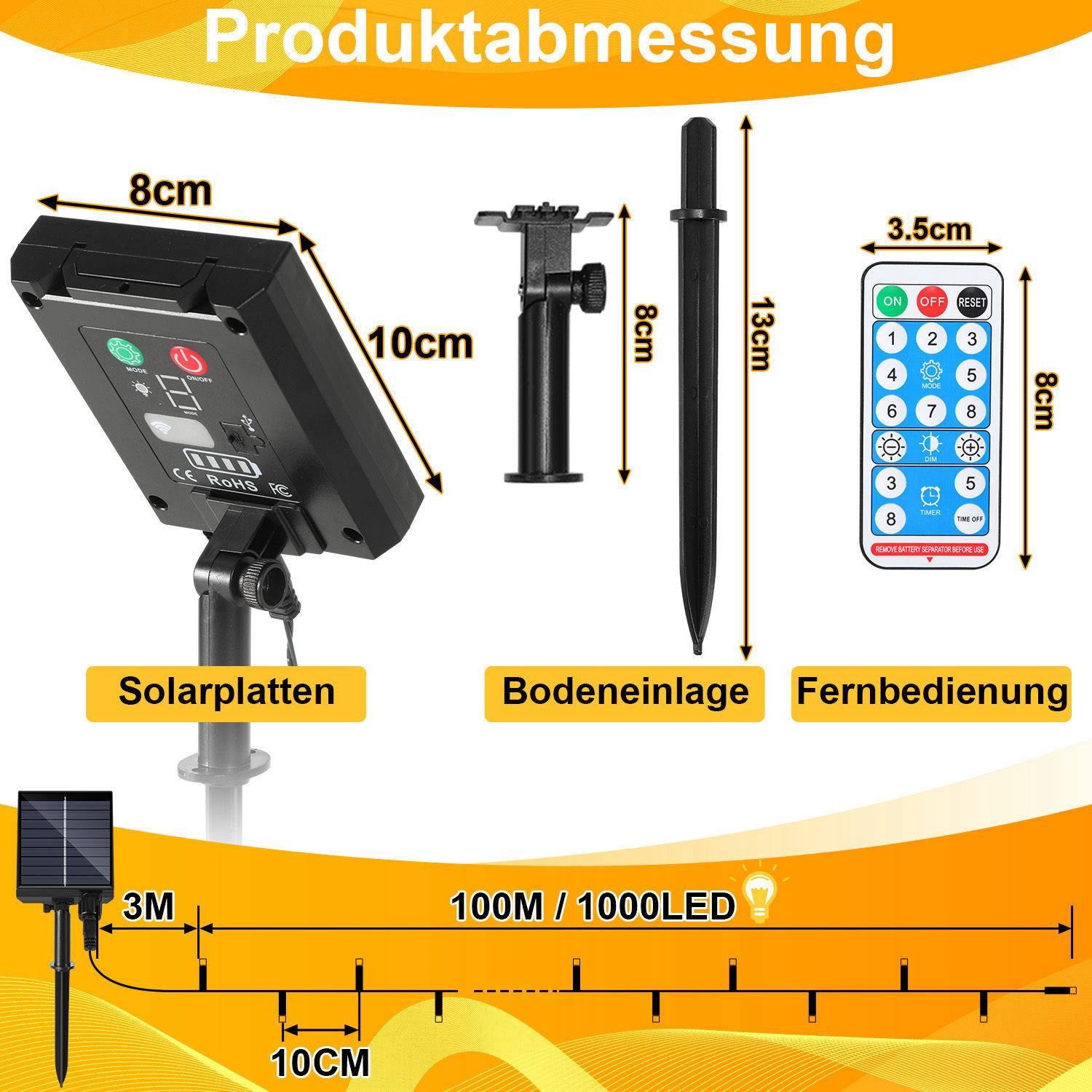 100M 100 LED Solar Lichterkette IP44 8 Modi Innen Außen WeihnachtenParty Garten Hochzeit Wasserdicht Beleuchtung Deko Kaltweiß