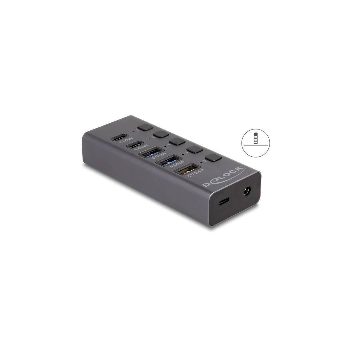 64248 - USB 5 Gbps Hub mit 2 x USB Typ-A und 2 x USB Type-C Buchse und 1 x Schnel