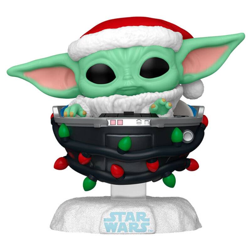 POP-Figur Star Wars Grogu mit Weihnachtsmannmü tze im Kinderwagen