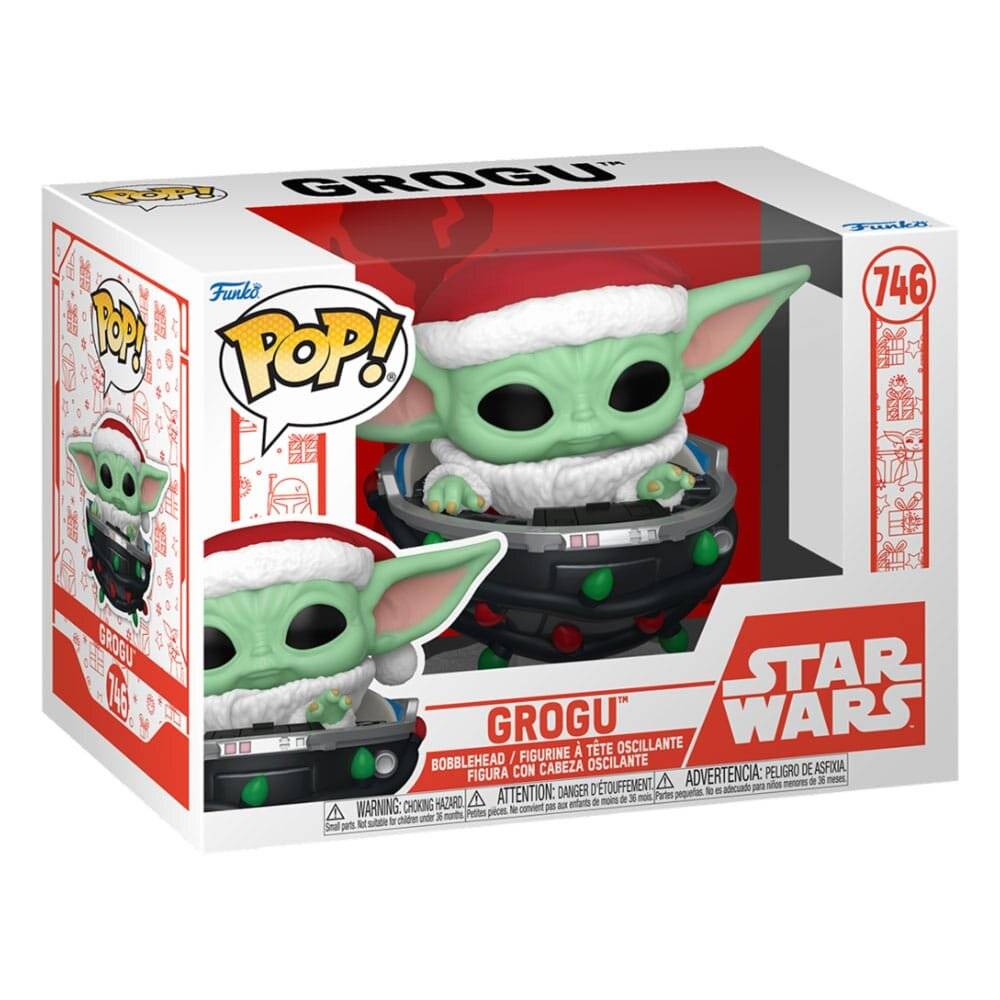 POP-Figur Star Wars Grogu mit Weihnachtsmannmü tze im Kinderwagen