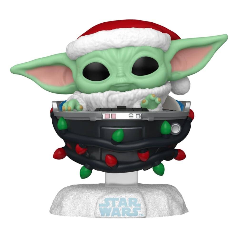 POP-Figur Star Wars Grogu mit Weihnachtsmannmü tze im Kinderwagen
