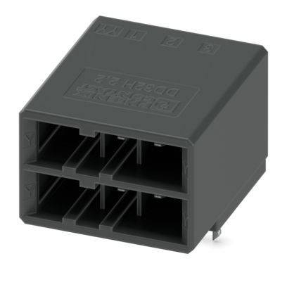 Ein schwarzer Elektroterminalblock mit zwei Reihen und vier Anschlüssen, entworfen für sichere Kabelverbindungen in elektronischen Geräten.