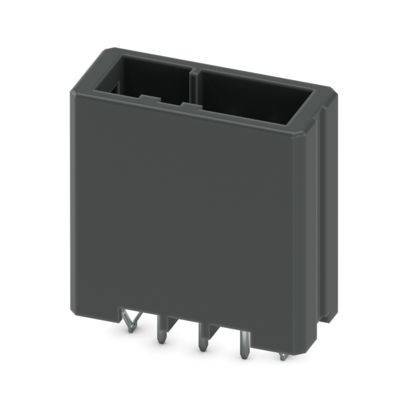 Ein schwarzer, rechteckiger elektronischer Stecker mit mehreren Metallstiften an der Unterseite zur Schnittstelle; isoliert auf weißem Hintergrund dargestellt.