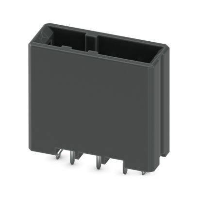 Ein schwarzer rechteckiger Elektrostecker mit mehreren Metallstiften zur Leiterplattenmontage.