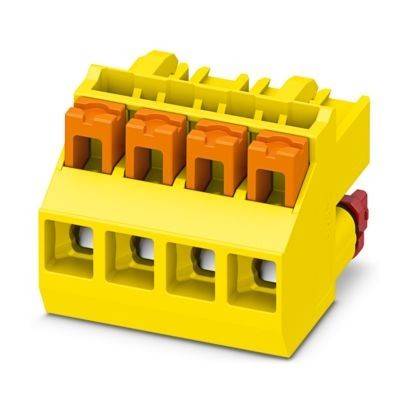 Ein rechteckiger schwarzer Sensor mit Drähten, die von einer Seite herausragen, mit einem kleinen Hebelmechanismus auf der Oberseite.