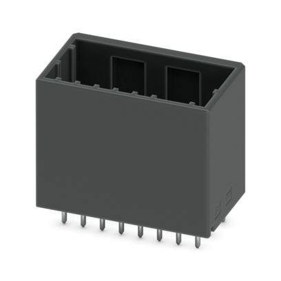 Ein schwarzer rechteckiger 12-poligen Stecker mit senkrechten Metallstiften, typischerweise für elektronische Komponenten verwendet.