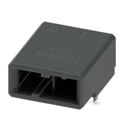 Rechteckige schwarze elektronische Komponente mit Anschlussanschlüssen auf der Vorderseite, die eingeprägte Markierungen „2X