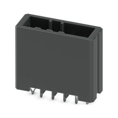 Ein schwarzer rechteckiger elektrischer Stecker mit fünf Metallstiften auf der Unterseite, der für Schaltungsverbindungen verwendet wird.
