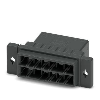 Ein schwarzer rechteckiger elektrischer Stecker mit mehreren Schlitzen, konzipiert zur Montage.