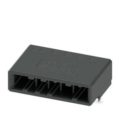 Ein schwarzer Kunststoff-Elektrostecker mit sechs Schlitzen, entwickelt zum Befestigen von Drähten in einem elektronischen Gerät.