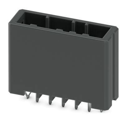 Ein schwarzer, rechteckiger Elektrostecker mit mehreren Schlitzen, der zum Verbinden mit einem entsprechenden Stecker in elektronischen Geräten ausgelegt ist.