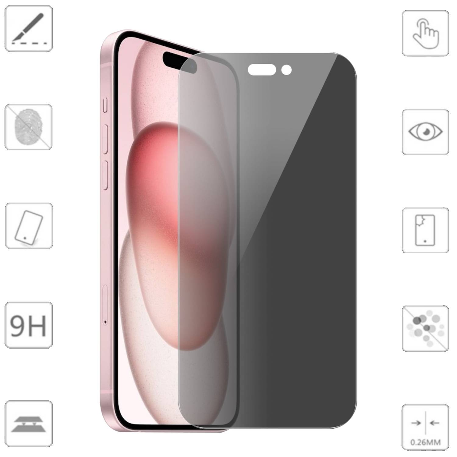 Für Apple iPhone 16 1x 2.5D 0,26mm Privacy Schutz H9 Hart Glas Folie