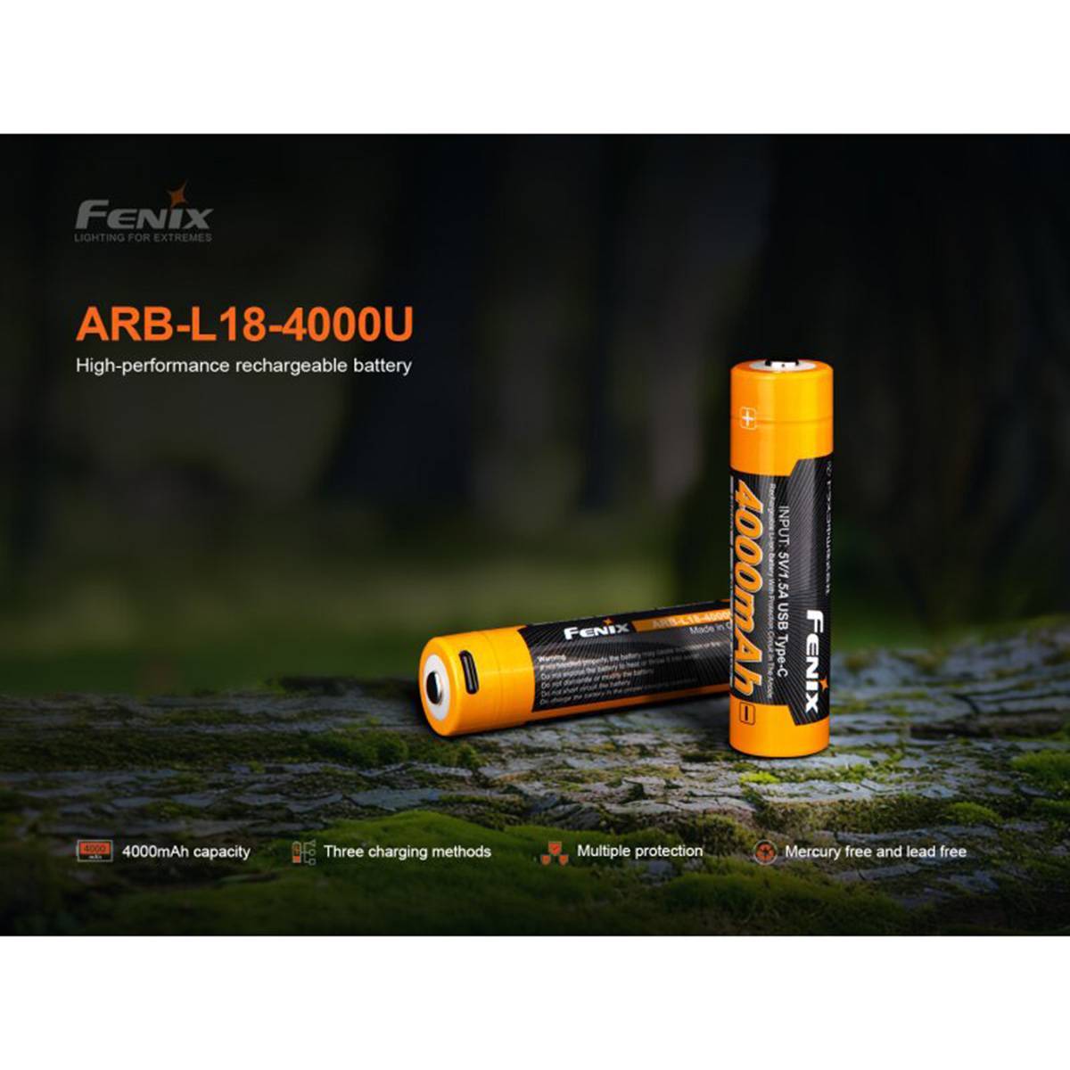 Fenix ARB-L18-4000U | 18650 Lithium-Ionen-Akku 4000mAh mit USB-Anschluss