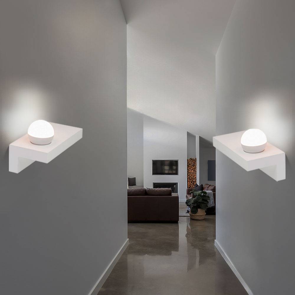 Wandleuchte Innen UP Lampe Esszimmer Wandlampe Dielen Leuchte aus Gips bemalbar, Metall weiß, 1x LED 1x 7 Watt 1x 690 lm, BxH 30x17,5 cm