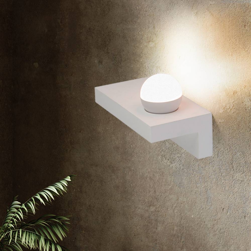 Wandleuchte Innen UP Lampe Esszimmer Wandlampe Dielen Leuchte aus Gips bemalbar, Metall weiß, 1x LED 1x 7 Watt 1x 690 lm, BxH 30x17,5 cm