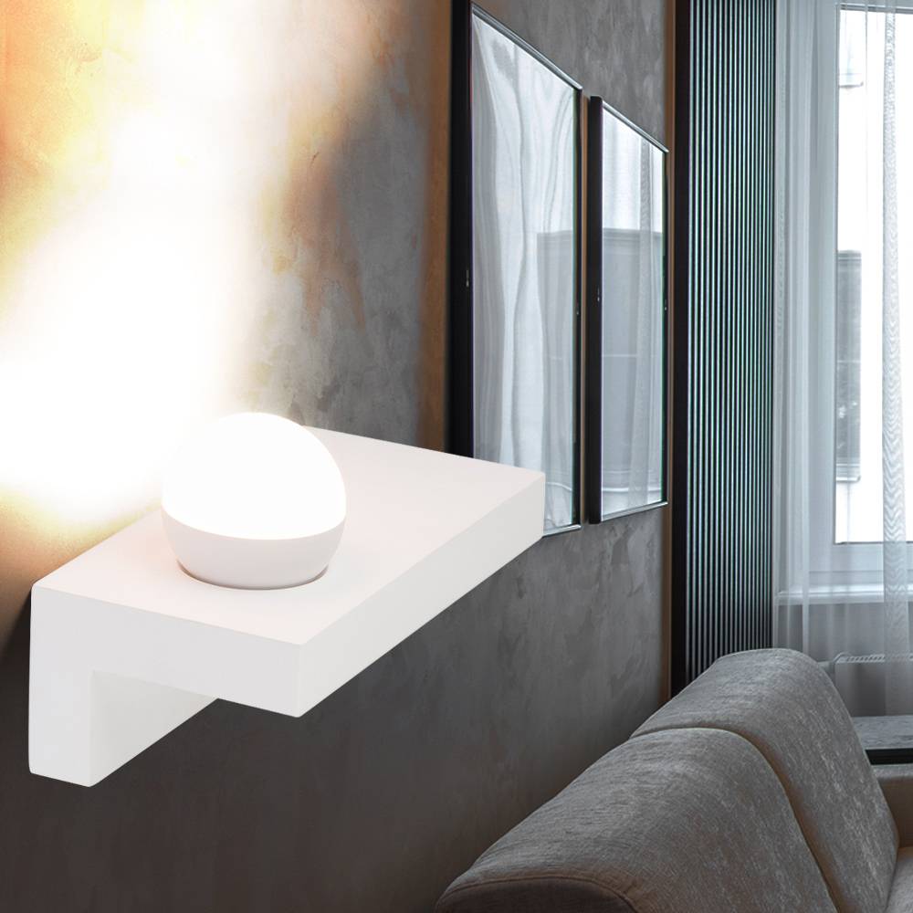 Wandleuchte Innen UP Lampe Esszimmer Wandlampe Dielen Leuchte aus Gips bemalbar, Metall weiß, 1x LED 1x 7 Watt 1x 690 lm, BxH 30x17,5 cm
