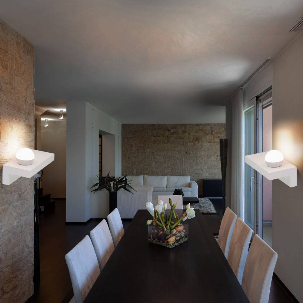 Wandleuchte Innen UP Lampe Esszimmer Wandlampe Dielen Leuchte aus Gips bemalbar, Metall weiß, 1x LED 1x 7 Watt 1x 690 lm, BxH 30x17,5 cm