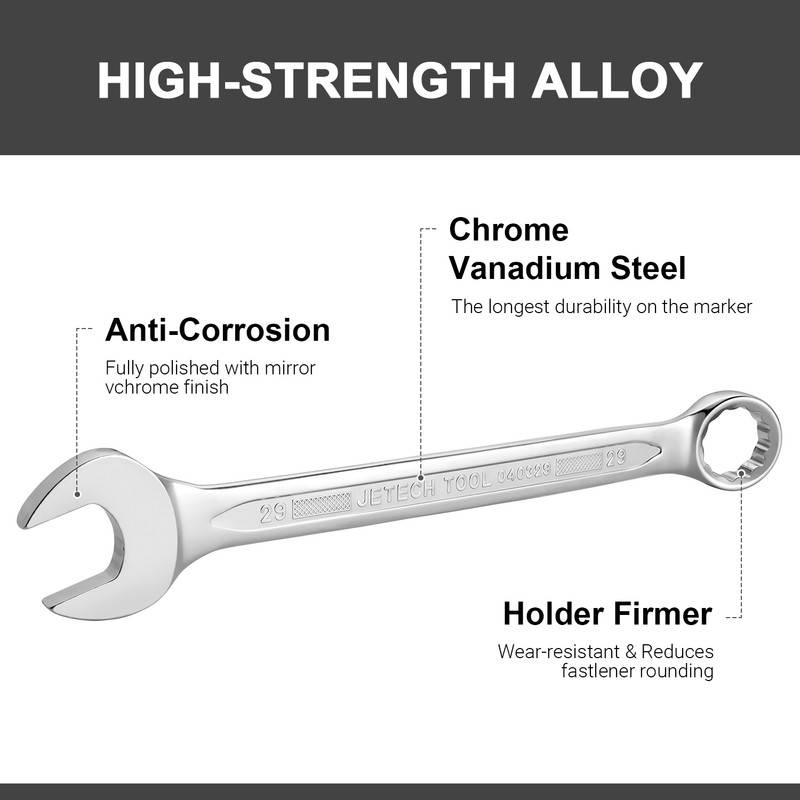 Hochfeste Legierung: Korrosionsbeständig, vollständig poliert mit Chrom-Spiegelfinish; Chrom-Vanadium-Stahl für Langlebigkeit; Halterung sorgt für festeren Halt und reduziert Abnutzung der Befestigungselemente.