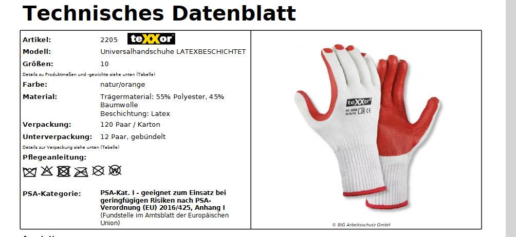 2205 texxor Arbeitshandschuh Strickbund rot latex beschichtet 120 Paar Gr 10