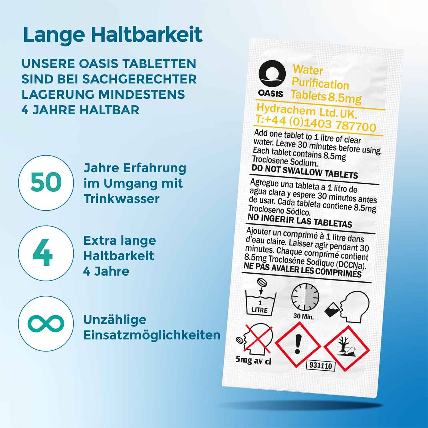 Wicked Chili 10 Stück 1 Liter Wassertabletten zur Trinkwasser Entkeimung, Wasseraufbereitung Entkeimungsmittel,