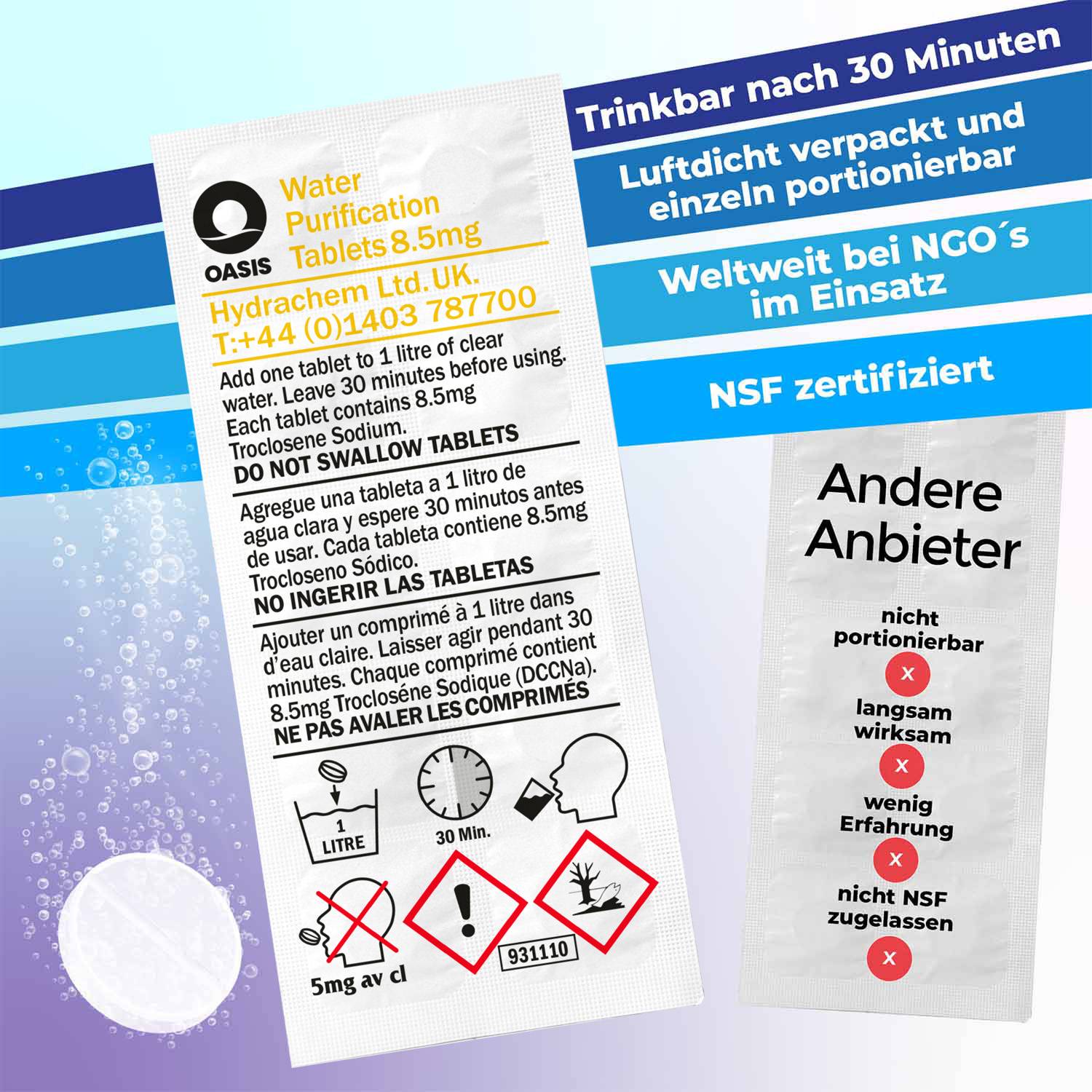 Wicked Chili 10 Stück 1 Liter Wassertabletten zur Trinkwasser Entkeimung, Wasseraufbereitung Entkeimungsmittel,