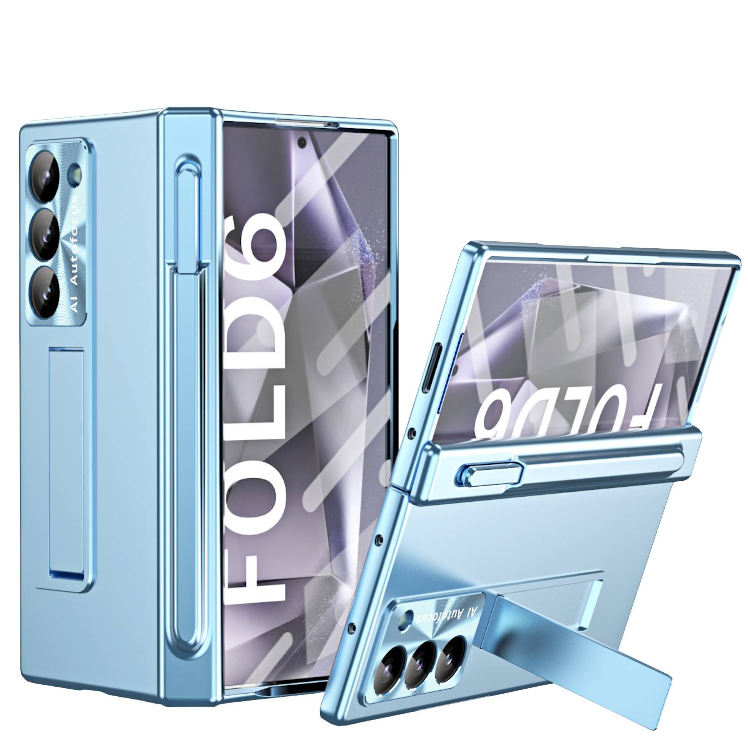 Für Samsung Galaxy Z Fold6 5G Hülle Stand- Stifthalter u. Stift Blau