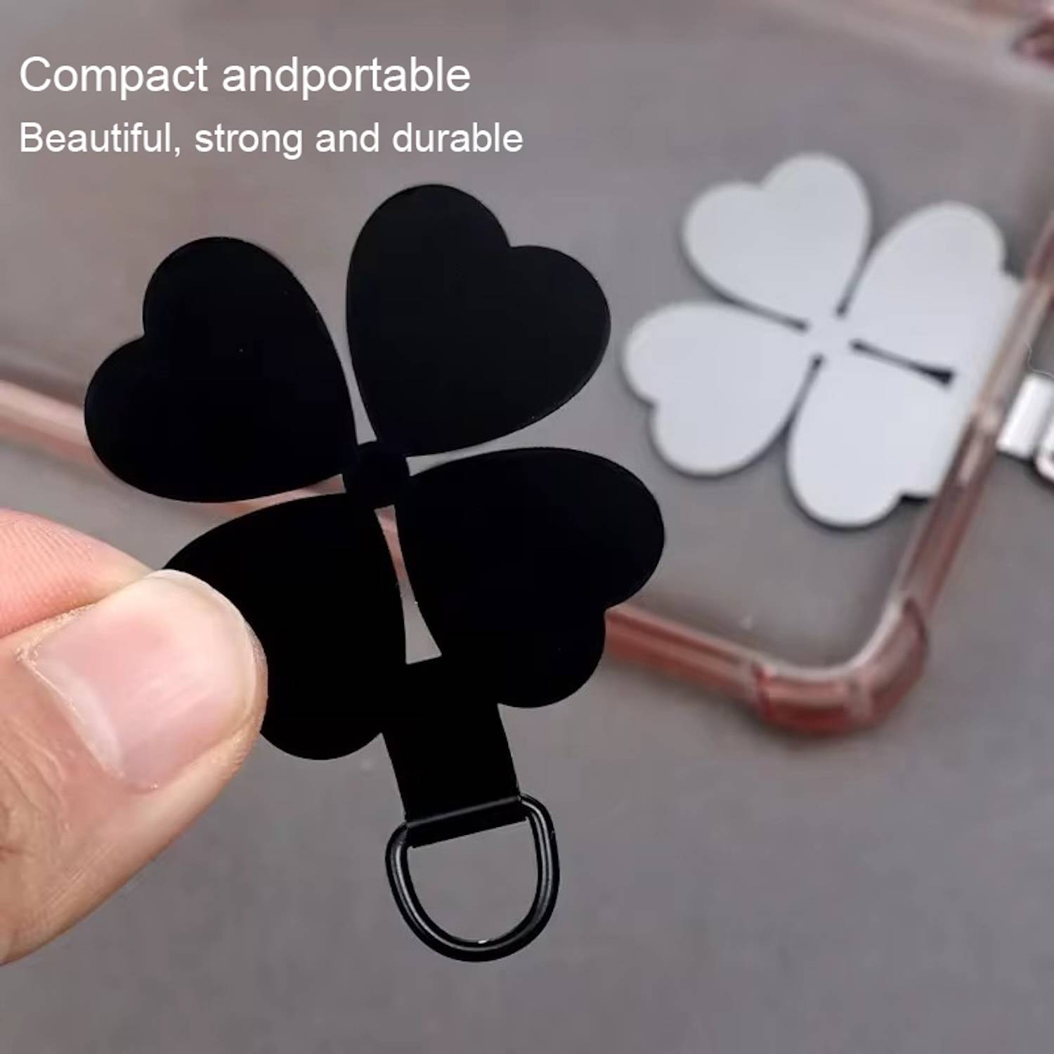 Für Smartphones Vierblättriger Metall Lanyard Befestigungsring Schwarz