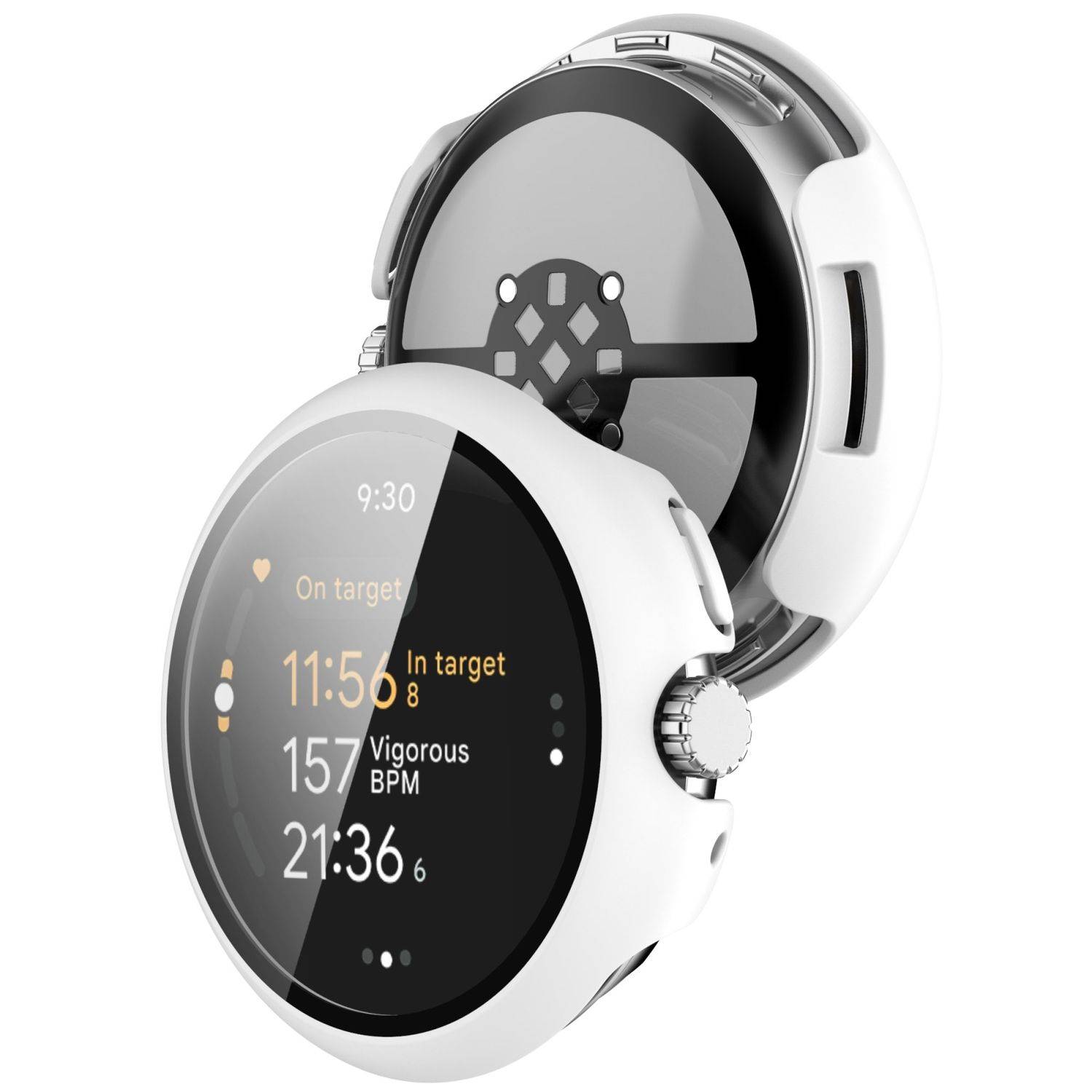 Für Google Pixel Watch 3 45mm Kunststoff PC Hülle + Hart Glas Weiß