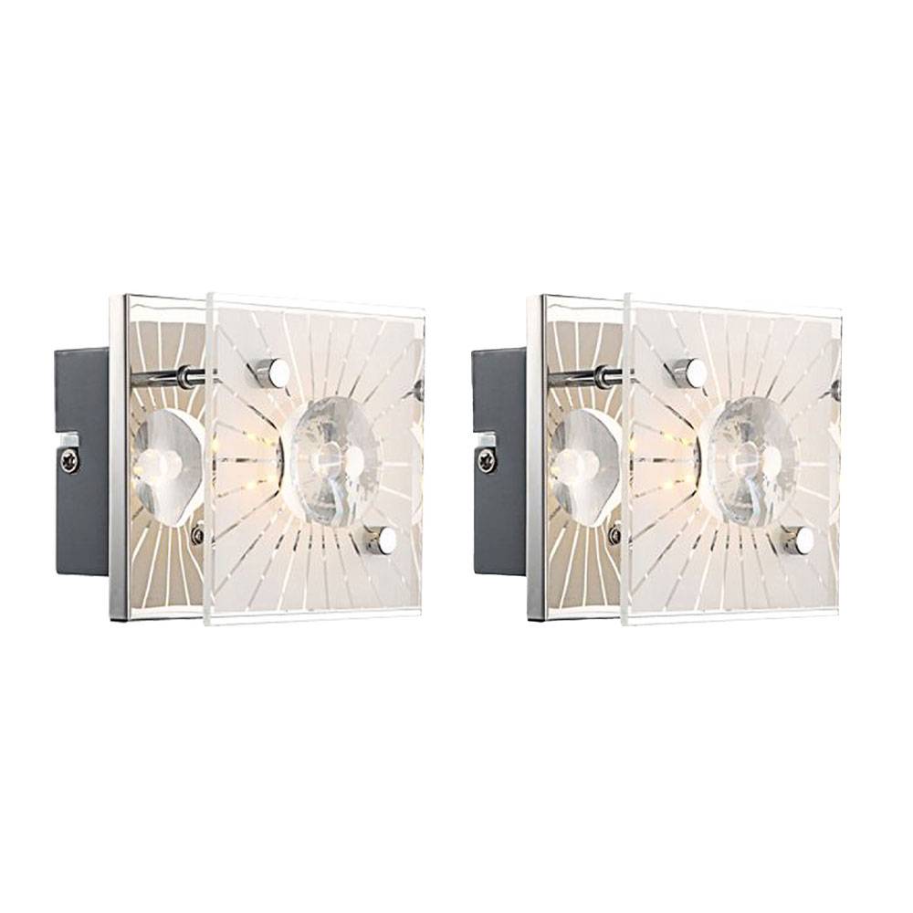 Wandleuchte Kristall Kristallleuchte Glas gemustert Wandlampe Chrom, LED 4W 320Lm warmweiß, BxH 11x10 cm, 2er Set
