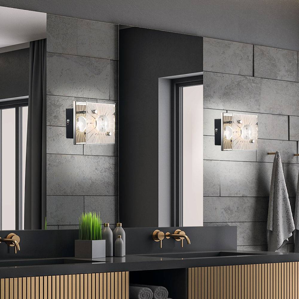 Wandleuchte Kristall Kristallleuchte Glas gemustert Wandlampe Chrom, LED 4W 320Lm warmweiß, BxH 11x10 cm, 2er Set