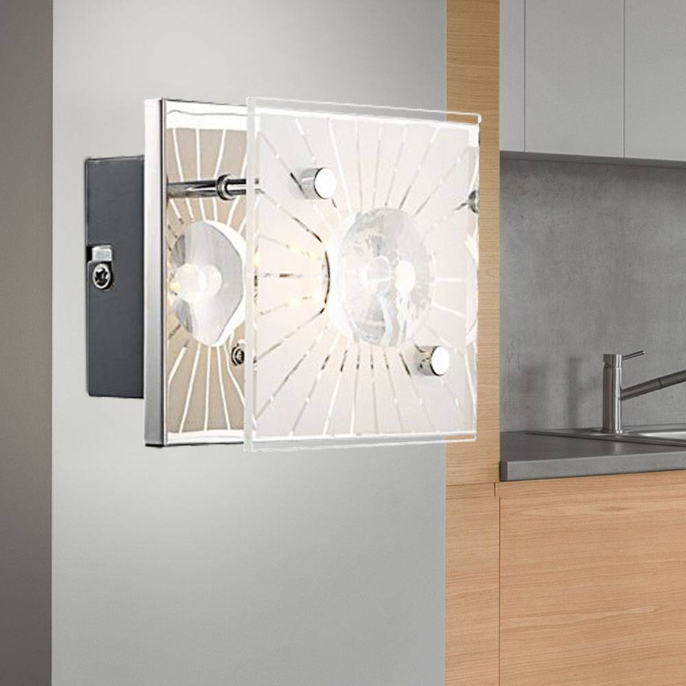 Wandleuchte Kristall Kristallleuchte Glas gemustert Wandlampe Chrom, LED 4W 320Lm warmweiß, BxH 11x10 cm, 2er Set