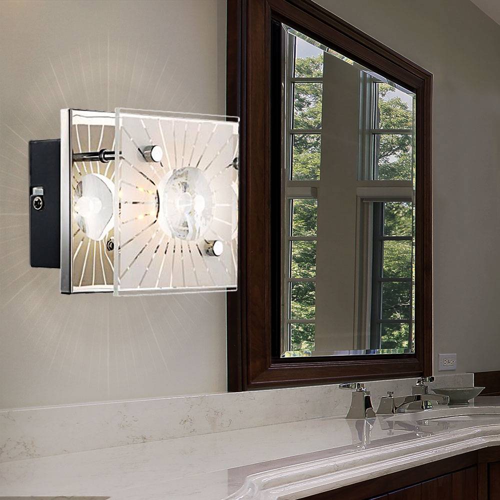 Wandleuchte Kristall Kristallleuchte Glas gemustert Wandlampe Chrom, LED 4W 320Lm warmweiß, BxH 11x10 cm, 2er Set