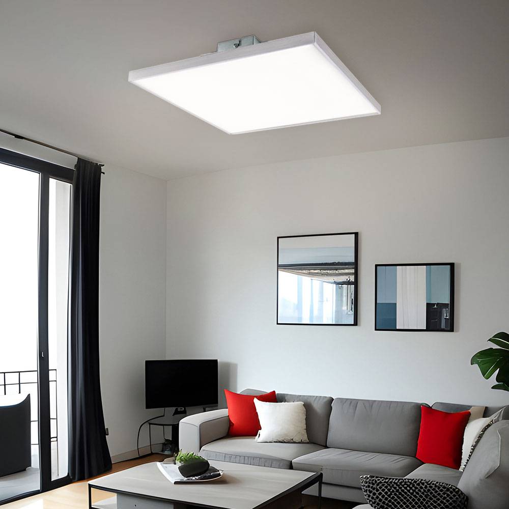 LED Aufbauleuchte satiniert quadratisch Deckenpanel nickel-matt Deckenleuchte Aufbaulampe Modern, Metall, 24W 1970Lm warmweiß, LxBxH 30x30x5,5 cm